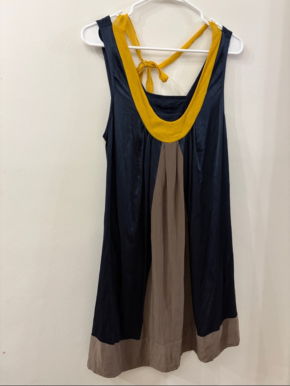 Tufi Duek Colorblock Sleeveless Tie-Back Dress in Navy- small - 100% silk